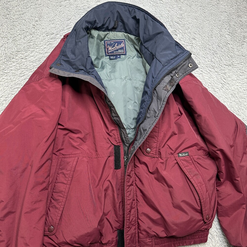 Vintage 90s Woolrich Winter Coat Mens XL Red Full Zip Jacket